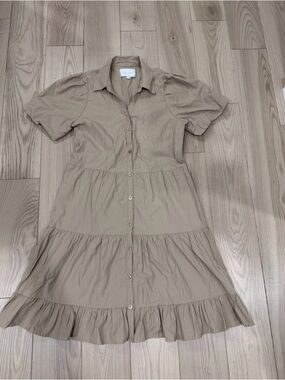 Brochu Walker Taupe Tiered Button-Front Midi Dress